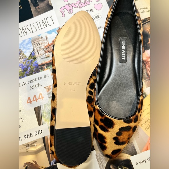 NINE WEST Women's Ballet Flat Shoes Natural Multi Cheetah Pony Low Heel 6 M - Picture 3 of 4